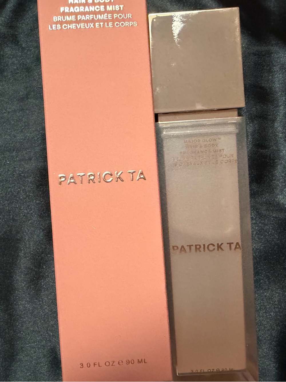 Patrick Ta Major Glow Primer Bottle in Taupe and Coral Packaging